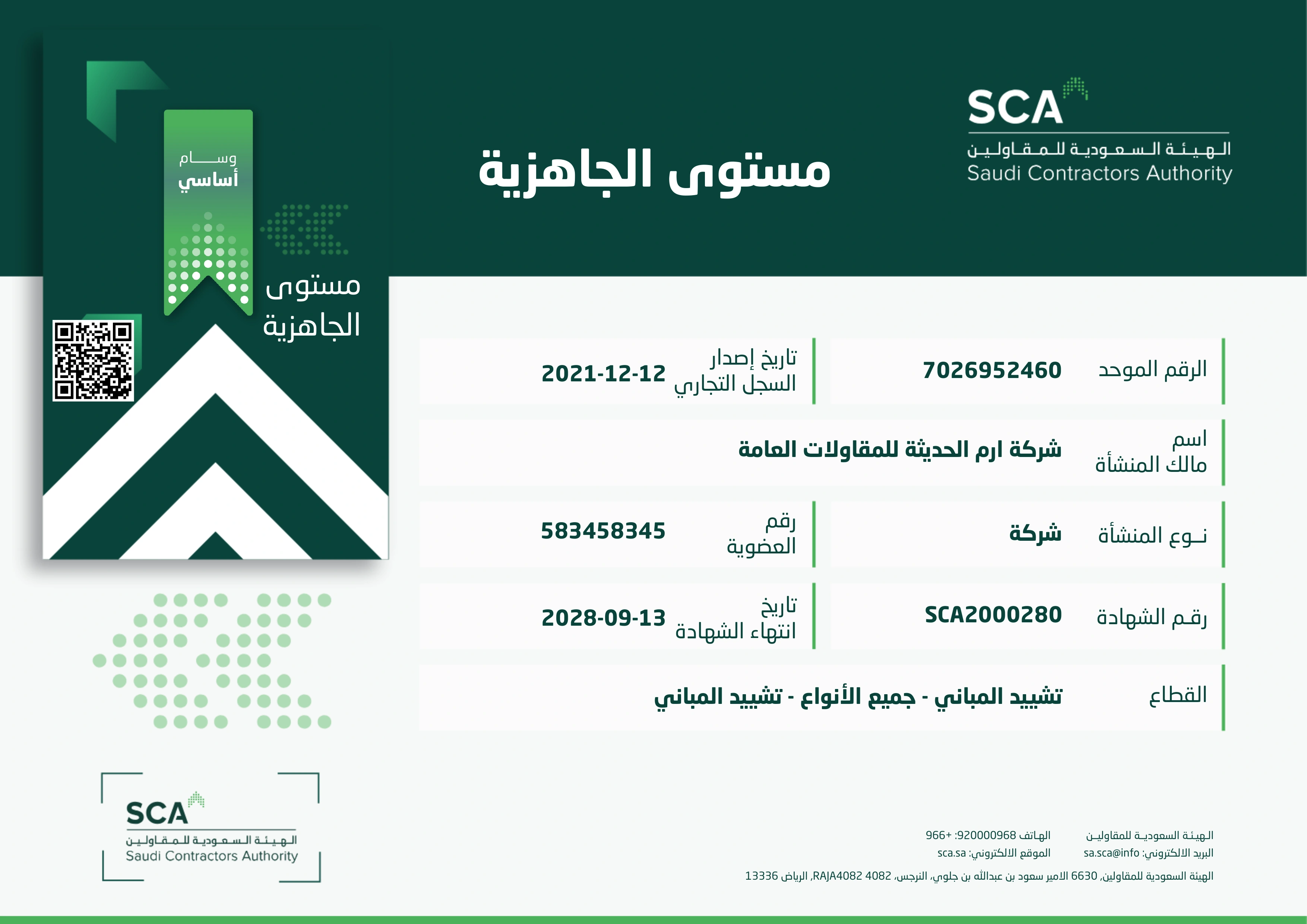 مستوى الجاهزية - تشييد المباني